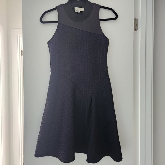 3.1 Phillip Lim Black & Navy Fit & Flare Mini Cable Jacquard Dress - Picture 2 of 4